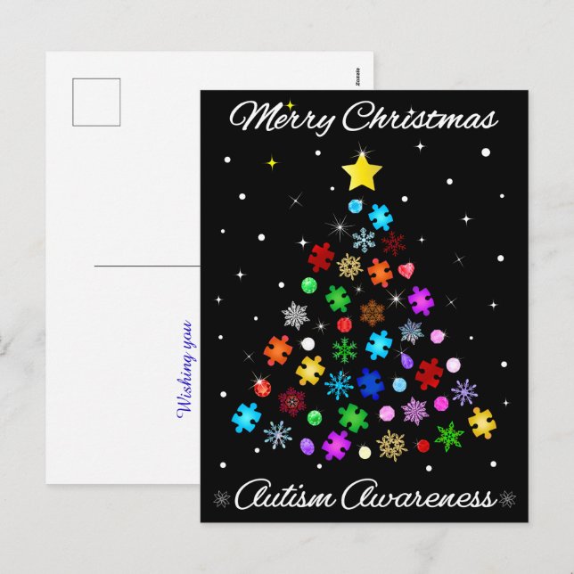Cartão Postal De Festividades Árvore de Natal Autism Snowflake (Frente/Verso)