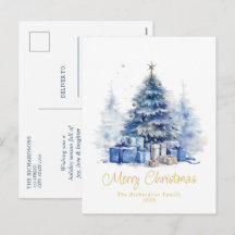 Árvore de Natal Azul Elegante Aquarela