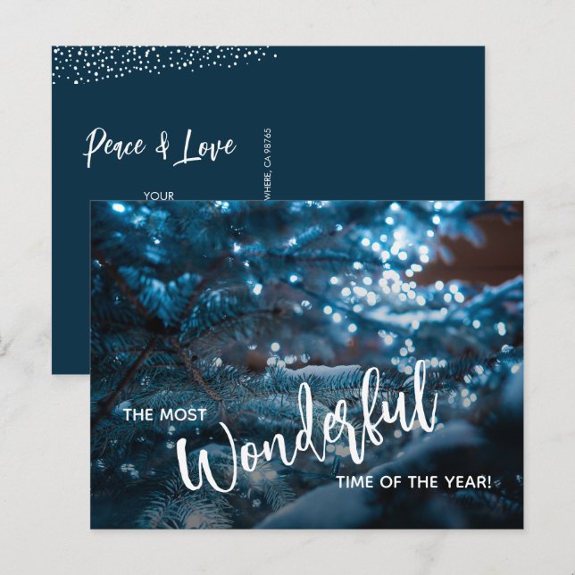 Cartão Postal De Festividades Árvore de Natal Azul Flat (Frente/Verso)