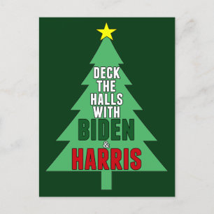 Cartão Postal De Festividades Árvore de Natal Biden Harris Decorar os Corredores