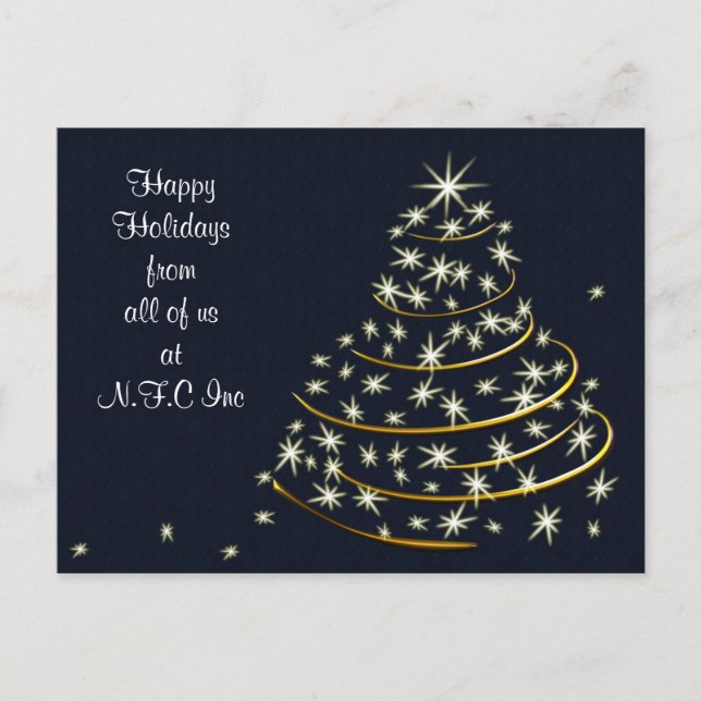 Cartão Postal De Festividades Árvore de Natal Blue Gold Saudação de Férias (Frente)