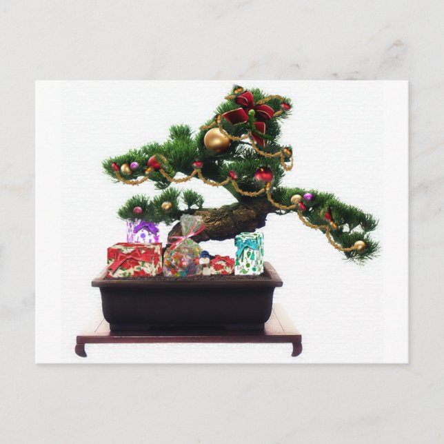 Cartão Postal De Festividades Árvore de Natal Bonsai (Frente)