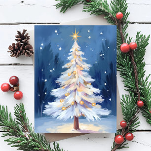 Cartão Postal De Festividades Árvore de Natal Branca Inverno Neve