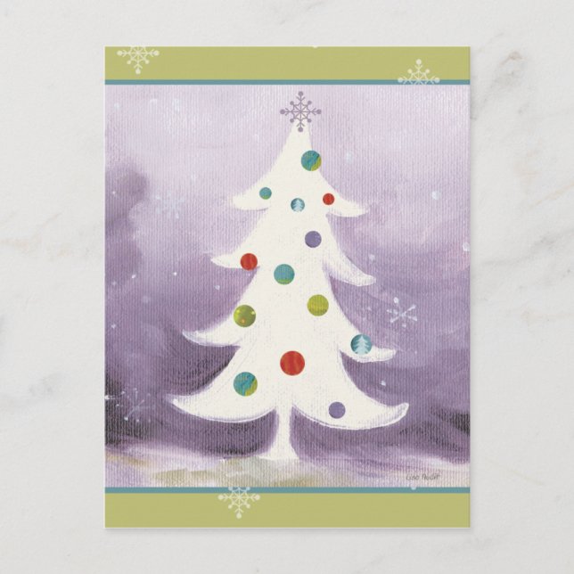 Cartão Postal De Festividades Árvore de Natal Branco (Frente)