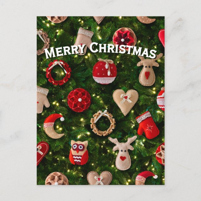Cartão Postal De Festividades Árvore de Natal com brinquedos de feltro (Frente)