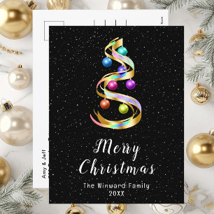 Cartão Postal De Festividades Arvore de Natal com Fita Arco-íris e Enfeites Pret