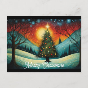 Cartão Postal De Festividades Árvore de Natal da Lua de inverno da Montanha Neve
