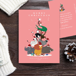 Cartão Postal De Festividades Árvore de Natal de Animais Selvagens