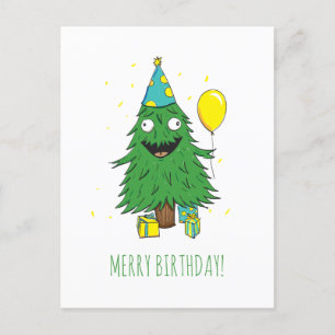 Cartão Postal De Festividades Árvore de Natal de Aniversário