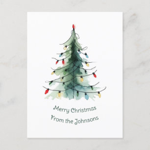 Cartão Postal De Festividades Árvore de Natal de Aquarela Minimalista