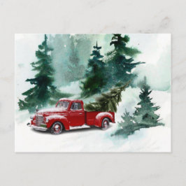 Cartão Postal De Festividades Árvore de Natal de Caminhão de Escova Vermelha