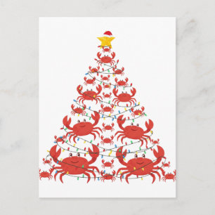 Cartão Postal De Festividades Árvore de Natal de Caranguejo Chapéu de Papai Noel