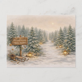 Cartão Postal De Festividades Árvore de Natal de Fazenda de Inverno em Aquarela