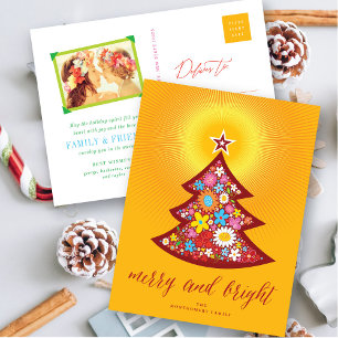 Cartão Postal De Festividades Árvore De Natal De Flores Coloridas E felizes Bril