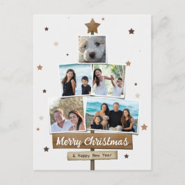 Cartão Postal De Festividades Árvore de Natal de Madeira Rústica | 5 Fotos em Co