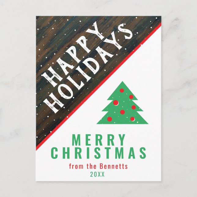 Cartão Postal De Festividades Árvore de Natal de Madeira Rústica Vermelho Nome N (Frente)