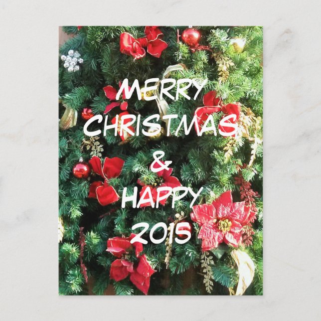 Cartão Postal De Festividades Árvore de Natal decorada (Frente)