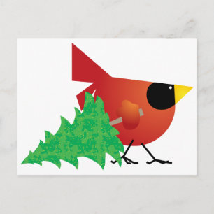 Cartão Postal De Festividades Árvore de Natal do Carregando Cardinal Vermelho