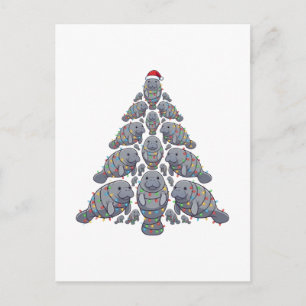 Cartão Postal De Festividades Árvore de Natal do Peixe-boi Chapéu de Papai Noel