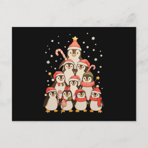 Cartão Postal De Festividades Árvore de Natal do Pinguim Neve Chapéu de Papai No