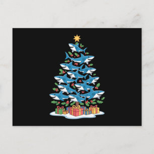 Cartão Postal De Festividades Árvore de Natal do Tubarão Azevinho Natal Oceano P