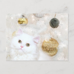 Cartão Postal De Festividades Árvore de Natal e fósforo do gato do gatinho