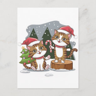 Cartão Postal De Festividades Árvore de Natal e Gato 2025