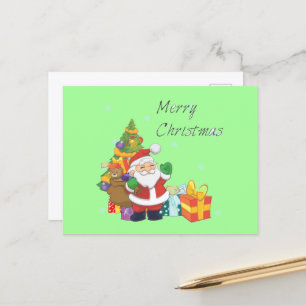 Cartão Postal De Festividades Árvore de Natal e Papais noeis Feliz Natal Verde