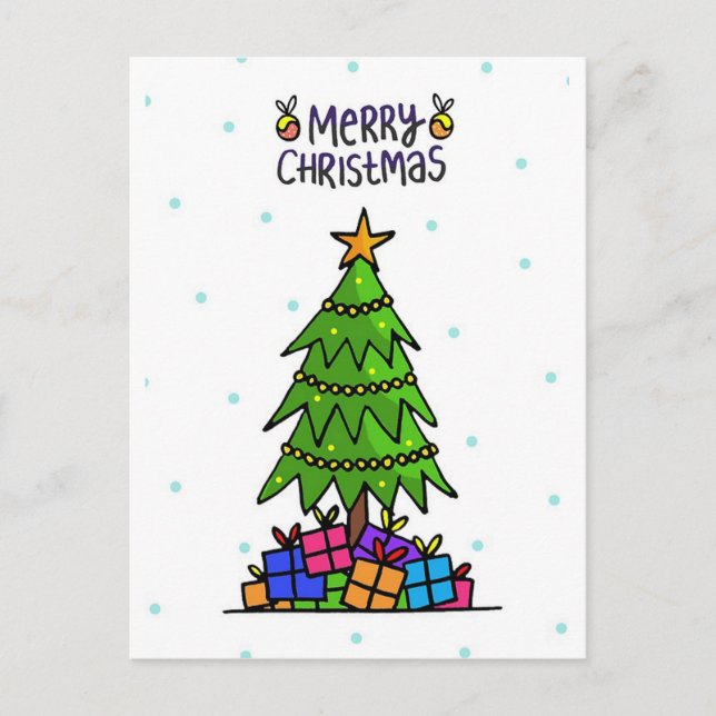 Cartão Postal De Festividades Árvore de Natal e presentes (Frente)