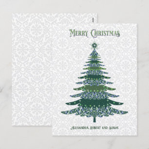 Cartão Postal De Festividades Árvore de Natal elegante, branca verde personaliza