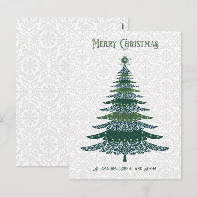 Cartão Postal De Festividades Árvore de Natal elegante, branca verde personaliza (Frente/Verso)