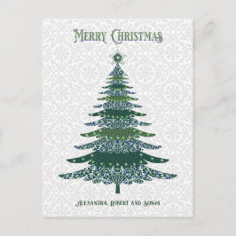 Cartão Postal De Festividades Árvore de Natal elegante, branca verde personaliza
