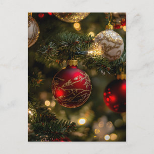 Cartão Postal De Festividades Árvore de Natal Elegante Vermelho e Dourado