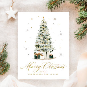 Cartão Postal De Festividades Árvore de Natal em Aquarela Elegante