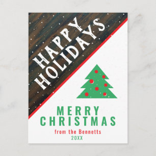 Cartão Postal De Festividades Árvore de Natal em Madeira Rústica Vermelha Nome N