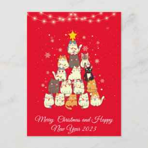 Cartão Postal De Festividades Árvore de Natal engraçada para gato