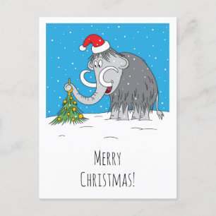 Cartão Postal De Festividades Árvore de Natal Feliz Mammoth Santa Hat