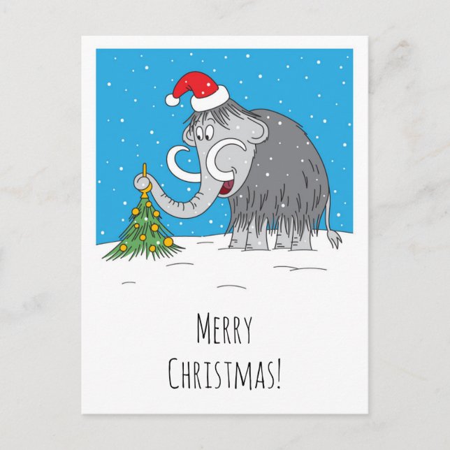 Cartão Postal De Festividades Árvore de Natal Feliz Mammoth Santa Hat (Frente)