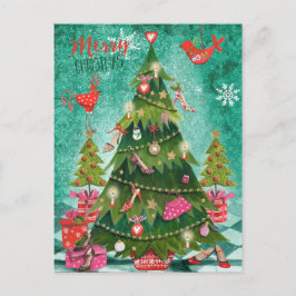 Cartão Postal De Festividades Árvore de Natal Feminina | Cartão de Foto de Feria