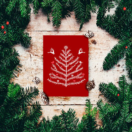 Cartão Postal De Festividades Árvore de Natal Festiva Nórdica Vermelha Escura