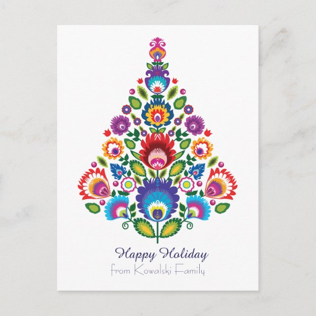 Cartão Postal De Festividades 🎄 árvore de Natal - folclore [branco] Feriado (Frente)