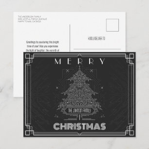 Cartão Postal De Festividades Árvore de Natal Geométrica Negra Clássica Moderna