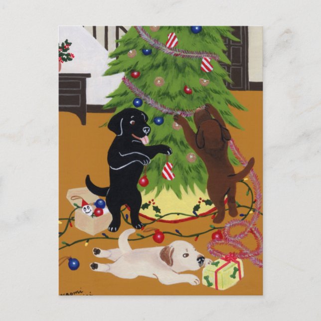 Cartão Postal De Festividades Árvore de Natal Labrador Retriever (Frente)