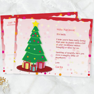 Cartão Postal De Festividades Árvore de Natal, Lista para o Papai Noel, Cartão P