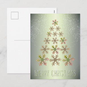 Cartão Postal De Festividades Árvore de Natal Metálica Verde Moderna Floco de Ne