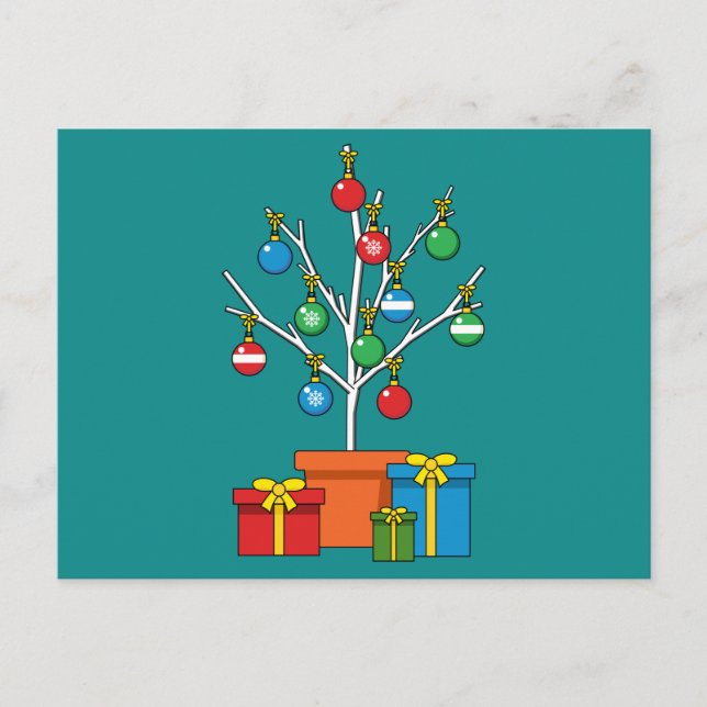Cartão Postal De Festividades Árvore de Natal Mínima com Presentes (Frente)