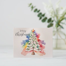 Cartão Postal De Festividades Árvore de Natal Mínima Rainbow Watercolor