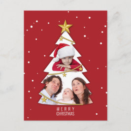 Cartão Postal De Festividades Árvore de Natal Moderna Colagem de Fotos Vermelho