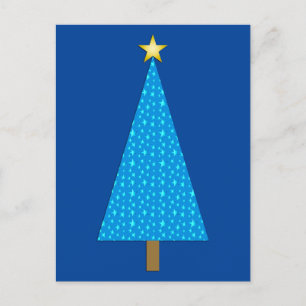 Cartão Postal De Festividades Árvore de Natal moderna das estrelas azuis