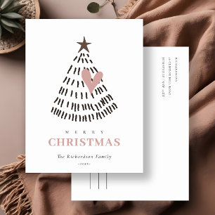 Cartão Postal De Festividades Árvore de Natal Moderna Escandi Mínima com Coração